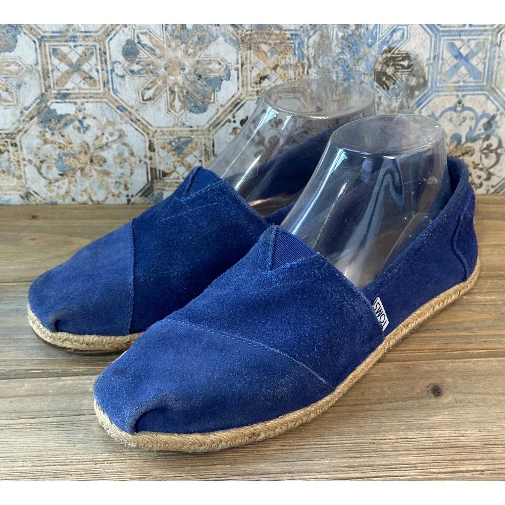 TOMS Alpargata Suede Espadrille Slip On Flats Shoes Women 7.5 Blue